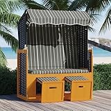 Bussandri Exclusive - Strandkorb mit Dach Poly Rattan und Massivholz Schwarz & Grau