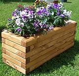 SchwibboLa Pflanzkasten Massiv aus Holz verschieden Größen lasiert mit Holzschutzlasur, komplett zusammengebaut (120x50x45 cm (BxTxH) Teak)