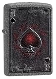 Zippo Sturmfeuerzeug - Modell ACE of Spades - Iron Stone Finish mit Color Image - Nachfüllbar - Wiederverwendbar - Windfestes Design - Geschenkbox - Made in USA