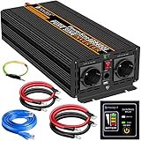 2500W KFZ Reiner Sinus Spannungswandler - Auto Wechselrichter 12V auf 230V Umwandler - Inverter Konverter mit 2 EU Steckdose und USB-Port - inkl. 5 Meter Fernsteuerung - Spitzenleistung 5000 Watt