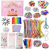 Bastelset Kinder,1500+ Stück DIY Basteln Bastelkoffer,Kreativ Bastelzubehör Glitter Pompons,Scrapbooking,Federn, Knöpfe,Pailletten,Pfeifenreiniger,Perlen usw Bastelbedarf Set für Kleinkinder