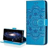 LEMAXELERS Motorola Moto G7 Power Hülle,Für Moto G7 Power Handyhülle Prägung Mandala-Blume Flip Case PU Leder Magnet Schutzhülle Tasche Ständer Handytasche für Motorola Moto G7 Power,LD Mandala Blue