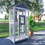 zooprinz Moderne Vogelvoliere, Vogelkäfig mit Kotschublade – aus hochwertigem Vollholz und verzinktem Draht – Witte-rungsbeständig in grau-weiß lasiert – 3 Modelle zur Wahl - Premium Vogelkäfig L