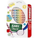 STABILO - Ergonomischer Buntstift für Linkshänder - EASYcolors - 12er Pack mit Spitzer - mit 12 verschiedenen Farben