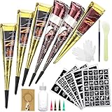 6 Stück Temporary Tattoo Set, Natürliche Temporäre Tätowierung Kit, Sicheres, Schmerzloses und Schnelles Tattoo, mit Schwarz & Braun & Rot, für Karneval, Strände und Geburtstagsfeiern, 25g X 6