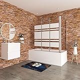 Aica Sanitär Badewannenaufsatz Eck Duschwand Badewanne 3-tlg.Faltwand mit Seitewand 6mm Nano Glas,H140cm,130x70cm,Verchromt Rahmens,Streifenglas