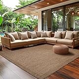 SIMPEX Outdoor Teppich Wetterfest Terrasse Balkon Garten Küchenteppich Einfarbiges Design Flachgewebe Sisal Look Waschbarer Teppich, Größe: 120 x 170 cm, Farbe: Braun