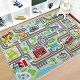 Capslpad Kinder-Spielteppich, Stadt, Straße, 100 x 160 cm, rutschfest, Kinderteppich, Spielmatte, maschinenwaschbar, Trainingsmatte, Kurzflor-Teppich, Lernbereich, Teppich für Kinderzimmer