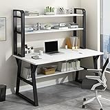 MGHRUE Computertisch Mit Ablageflächen Und Bücherregal, Moderner, Einfacher Schreibtisch Mit Stabilem Metallrahmen, Schreib- Und Arbeitsstation Für Zuhause Und Das Büro,D,120cm
