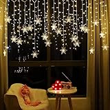 FPEAOB LED Schneeflocke Weihnachtsbeleuchtung Fenster, 96 LED 4M Lichtervorhang Batterie Wasserdicht Warmweiß Lichterkette Weihnachten Fensterbeleuchtung mit Timer für Weihnachtsdeko Innen Außen