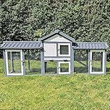 NYVI Hasenstall mit Auslauf - XXL Kleintierstall mit Gehege - PVC Dach - Winterfest & Wetterfest für Draußen - Einfache Montage, Langlebig - Outdoor Kaninchenstall 203x85x53cm Grau