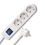 REV Ice Steckdosenleiste, 3-Fach Steckdose, Mehrfachsteckdose 3fach, 1,4m, max. 3680W, weiß