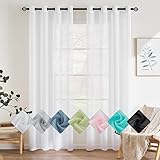 EMEMA 2er Set Sheer Voile Vorhang mit Ösen Transparente Gardine aus Voile Polyester Ösenschal Transparent Wohnzimmer Luftig Dekoschal für Schlafzimmer 140 X 145 cm (B x H) Weiß