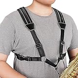 POGOLAB Saxophongurt, Harness Saxophongurt aus Leder, Saxofonhalter Saxophone Strap mit Metallhaken, Doppelter Schultergürtel aus Leder verstellbare für Saxophon, Alt, Bariton, Tenor, Blasinstrument