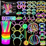 AQXONG 317 PCS Knicklichter Party Set, Fluoreszenz Leuchtendes Armband, Glow Sticks mit Verbinder, Neon Armband Leuchtstab für Party Deko, Festival Schwarzlicht Deko, Laterne, Lutscher