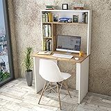 Yurupa Schreibtisch mit Ablagefächern Bürotisch Computertisch Klein Arbeitstisch Büro Gaming PC-Tisch Kinderschreibtisch mit Bücherregal für Heimbüro Kleiner Raum 149 x 90 x 52 cm Weiß BR2-AW