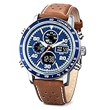 PINDOWS Uhren für Herren, Herren-Armbanduhr, Militär, digital, analog, lässig, Dualzeit, Leder-Armbanduhr, multifunktionale Modeuhr mit LED-Hintergrundbeleuchtung, Alarm, Stoppuhr, Kalender