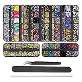 EBANKU 9 Boxen Nagel Art Strassstein Glitter Strass, Nagel Kristalle Rückseite Edelsteine Dekoration, mit Pinzette, Picking Pen und Nagelfeile