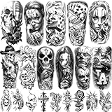77 Blätter Temporäre Tattoos, Chicano Große gefälschte Tattoos Chicano Guadalupe Gangster Gefangener Tag der Toten, Lowrider Stil Kultur Mexiko Clown Tattoo Aufkleber für Männer Frauen Erwachsene