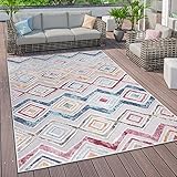 Paco Home Outdoor Teppich Wetterfest Wohnzimmer Küchenteppich Balkon Modern Skandi Ethno Muster Geometrisch Abstrakt 3D, Grösse:120x160 cm, Farbe:Bunt 5