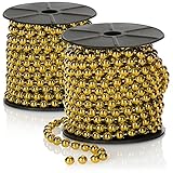 com-four® 2X Perlengirlande für den Weihnachtsbaum - Christbaumschmuck Perlenband - Weihnachtsdekoration - Hochzeitsdekoration - goldfarben 20 m