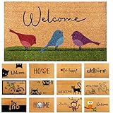 Fußmatte Kokosfaser Bunte Vögel - 70x40cm - Willkommens Fussmatte mit Antirutsch PVC & Kokos Oberfläche - für Hauseingänge, Flure, Außentüren, Wohnaccessoires - Schlichtes Originaldesign
