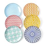 Selamica Keramik Dessertteller, Teller Set 6 Personen, 15,2 cm Kuchenteller, Kleine Speiseteller für Kuchen, Snacks, Beilagen, Mikrowellen- & Spülmaschinenfest, Bunte