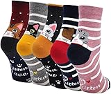PUTUO Kinder Mädchen Socken Kindersocken: Mädchen Lustige Socken aus Baumwolle Kinder Bunt Tiere Gemustert Strümpfe größe 27-30 Zeichentrickkatzee 5 Paare