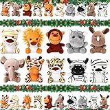 Mini-Plüschtiere, gefüllte Waldtiere, 12 cm, niedliches kleines Dschungeltier-Plüschtier, Löwe, Tiger, Elefant, Giraffe, Spielzeug-Set für Safari-Thema, Geburtstagsparty, Geschenk, Füllung