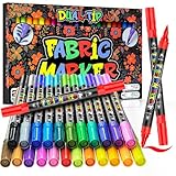 FeinKulturia Textilstifte Doppelspitze 24 Stoffmalfarben Stifte Waschbar Textilmalstifte Kinder Erwachsene Textilfarbe Marker für T-Shirt Jean Kleidung Canvas Schuh Textil Lätzchen Stoffbeutel Bemalen