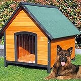 zooprinz Premium Hundehütte Luna - aus wetterfestem Vollholz, Dach zum Öffnen und Lamellentür - ideal für draußen - mit natürlichen Farbe gestrichen - 2 Größen zur Wahl -Hundehaus Hundehütte (XL)