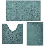Badezimmerteppich Set 3 Stück, Badematten-Set für das Badezimmer, Badteppich rutschfest Waschbar Badematten & Badteppiche, Badezimmer Anzug für Dusche, Badewannen, WC Deko (Dunkelgrün)