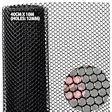 Kaninchendraht kunststoff 40cm x 10m Gartenzaun maschendraht kunststoffzaun Wühlmausgitter Volierendraht Tiergehege für Geflügel Garten Balkon Schutznetz Zuchtnetz ((Löcher: 12 mm), Schwarz)
