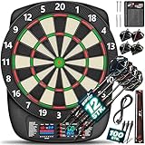 RE:SPORT® Dartscheibe Elektronisch Profi Set mit 12 Pfeilen + 24 Pro Flights + 100 Pfeilspitzen & Zubehör | E Dartautomat für 1–8 Spieler mit 427 Varianten | Elektrisches Dartboard mit LED Anzeige