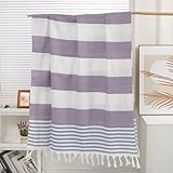 FEBE Strandtuch Badetuch Lila und Blau Baumwolle 180x80 cm Ultraleicht mit Handgeknüpften Hamamtuch Saunatuch Picknickdecke Towel