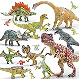 GizmoVine Dinosaurier Spielzeug,Dinosaurier Figuren,Dino Spielzeug ab 3 Jahre Geschenk Set,Bewegliche Gelenke,25cm Lange Dinosaurier Wie T-Rex Figur,Triceratops und Velociraptor