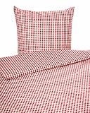texpot Bettwäsche Garnitur 135 x 200 cm + 80 x 80 cm Landhaus 20 mm Karo rot-weiß kariert Bauern Kissenbezug Bettbezug