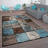 Paco Home Teppich Wohnzimmer Vintage Kurzflor Orientalisch Modern Rautenmuster Geometrisches Design Braun Türkis, Grösse:120x170 cm, Farbe:Braun
