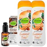 alverde NATURKOSMETIK 3er-Set Hautpflege: MEN Bartöl ROUGH NATURE kräftigt & pflegt Barthaar ohne zu fetten, beugt Spannungsgefühlen vor, 30 ml + Duschgel SUMMER TIME mit Orange, 2 x 250 ml (530 ml)