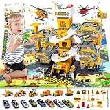 RoserRose 5 Stockwerke Parkhaus für Kinder, Parkgarage mit Autorennbahn, 14 Autos, 2 Hubschrauber, mit Aufzug, Licht, Sound und Große Karte, Parkgarage für Kinder ab 3 Jahren, Bauarbeiten