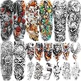 20 Blätter Bunt Wolf Fuchs Vollarm Ganzen Arm Temporäre Tattoos Damen Mädchen Klebetattoos Erwachsene, Nonnen Gebet Auge Tattoos Zum Aufkleben Frauen, 3D Tattoo Aufkleber Haut Wasserfest Rose Blume