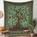 Craft Trade Grün Baum Wandteppich Indische Wandtuch Tapestry Wandbehang Boho Wandteppiche für Heimdeko Wohnzimmer und Schlafzimmer - 76 x 102 cm