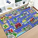 Capslpad Kinder-Spielteppich, Stadt, Straße, 100 x 160 cm, rutschfest, Kinderteppich, Spielmatte, maschinenwaschbar, Trainingsmatte, Kurzflor-Teppich, Lernbereich, Teppich für Kinderzimmer, Kleinkind