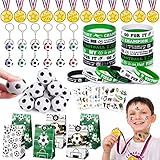 72PCS Fußball Party Mitgebsel Kindergeburtstag Fussball Springbälle Schlüsselanhänger Siegermedaillen Silikonarmband Tattoos Papiertüten for Jungen Fußball Give Aways Gastgeschenk Pinata Füllung