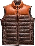 SBRM Lederjacke für Herren, echtes Lammfell, Used-Look, zweifarbig, Pufferjacke, Hellbraun und Braun, Hellbraun und Braun, 4XL