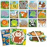 BONNYCO Pack 16 Holzpuzzle mit 4 Teilen als Mitgebsel Kindergeburtstag von 1 bis 5 Jahren. Ideen Mitbringsel für Gastgeschenke, Kinderspielzeug und Puzzle-Spiele für Babys