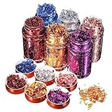 DEARMAMY Gefällte Goldfolie Maniküre Nageldekorationen für Nagelkunst Flocken Nagelfolie Pailletten Nagelkunstzubehör Zubehör für Nagelstudios Folie zum Basteln Gold Blatt