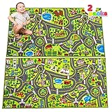 JOYIN 2 Teppich Kinderzimmer 80x150cm (Gesamt 160x150cm) für Kinder ab 3 Jahren, Spielteppich Straße Kinderteppich, Autoteppich Junge Mädchen für Schlafzimmer & Spielzimme