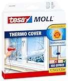 tesa tesamoll Thermo Cover Fenster-Isolierfolie - Transparente Isolierfolie zur Wärmedämmung an Fenstern - Inklusive praktischer Klebelösung - 1,7 m x 1,5 m