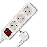 REV Steckdosenleiste - Mehrfachsteckdose 3-Fach mit beleuchtetem Schalter zum Stromsparen, Kabel 1,4m, 3500W, weiß